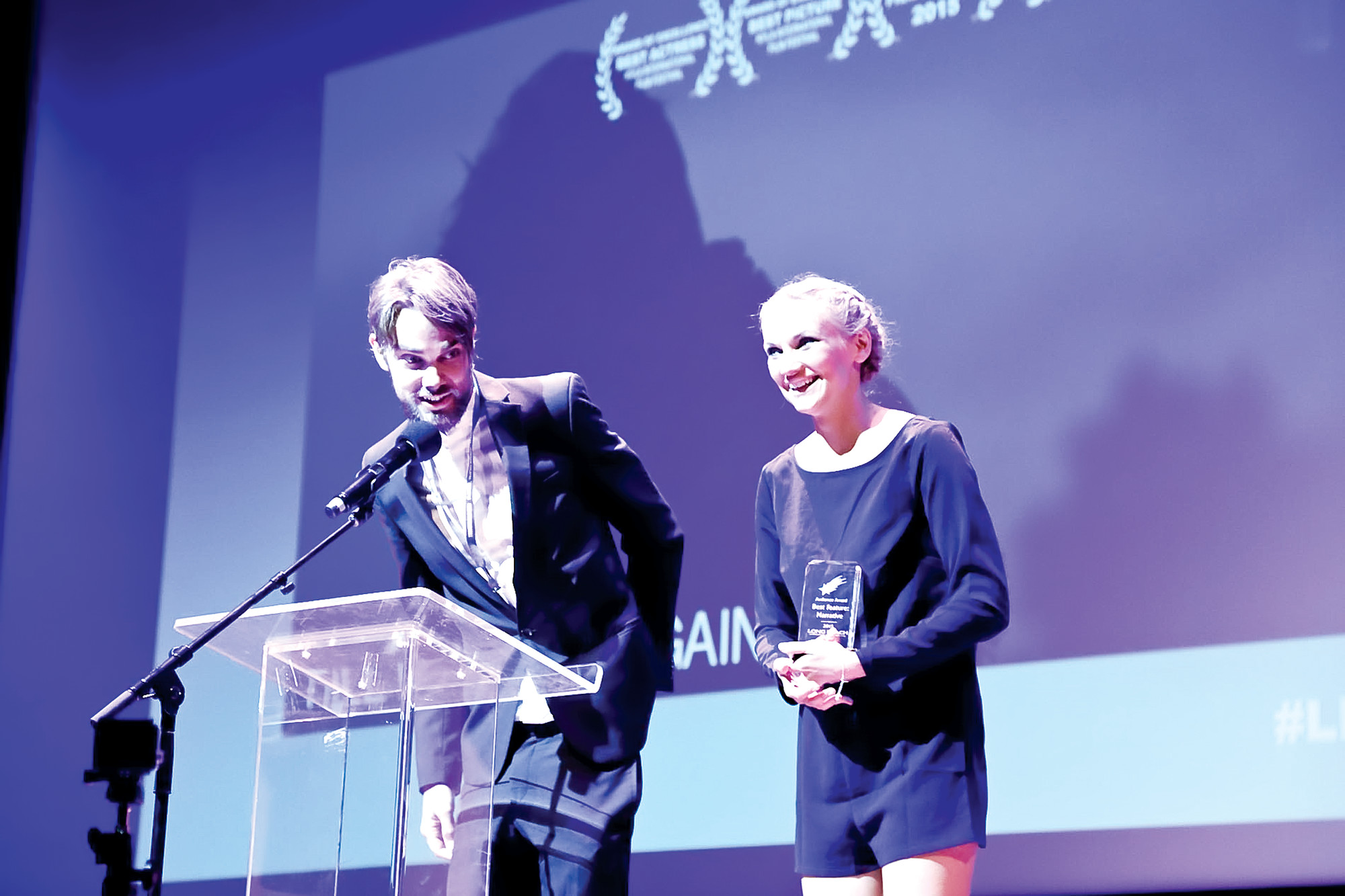 Courtesy Long Beach International Film Festival
John Matton and Linnea Larsdotter accepted the award for Best Narrative Feature for their film “Till We Meet Again” at the Long Beach International Film Festival last weekend.