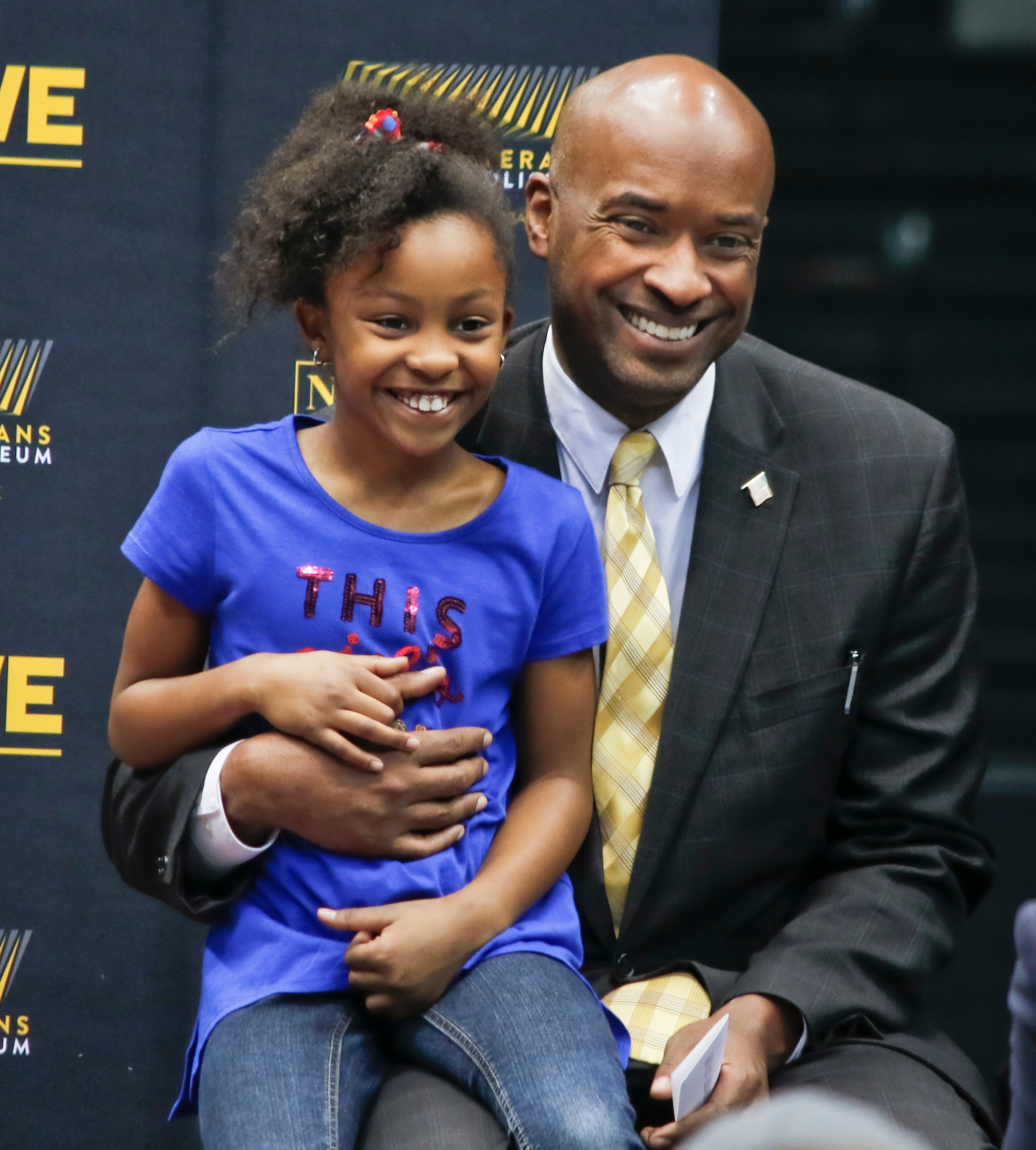 Kevan Abrahams and his daughter during the Nassau Coliseum Tour on March 31st.