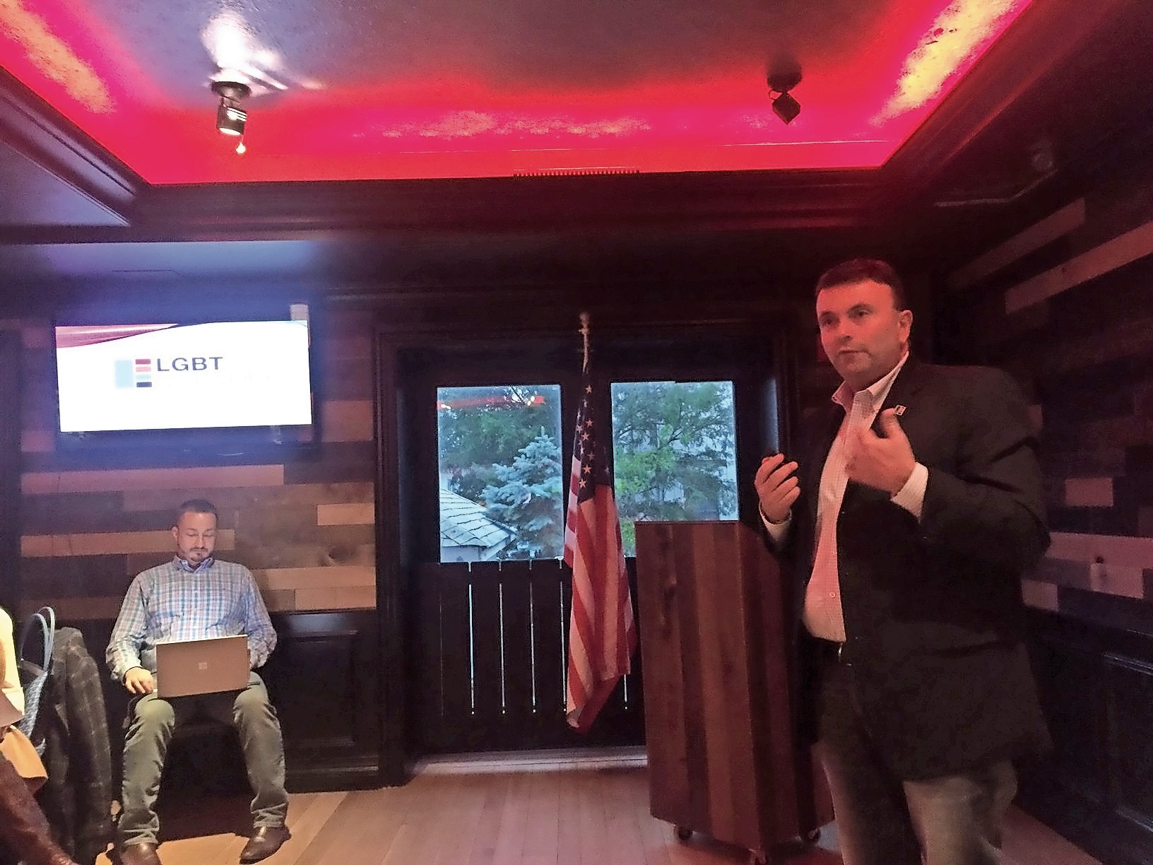 David Kilmnick, chief executive officer of the LGBT Network, spoke to residents and business owners at Monday’s Chamber of Commerce meeting at Junction.
