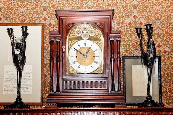The "Ting Tang" clock, named by the children for the sound it made, sits on the mantle of TR's Library. It was never removed by TR but many other items were in the Library.